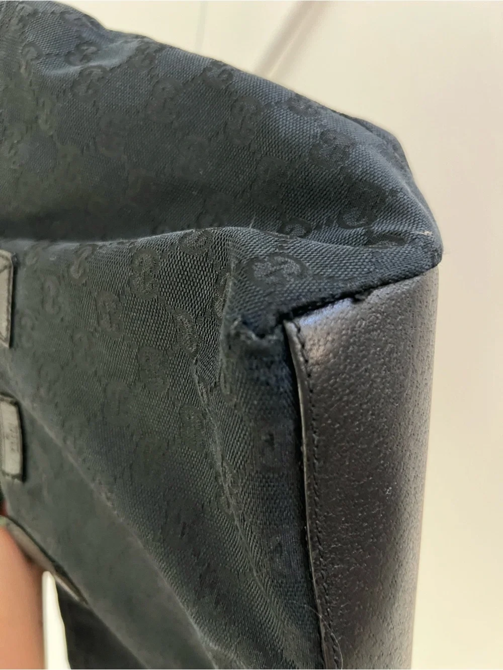 Gucci Black GG Canvas Tote with Green and Red Web Straps